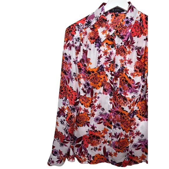 Guess Women’s Small Floral Button Down Blouse - Picture 2 of 12